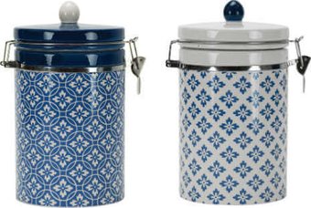 Blue & White Large Hinged Jars: Set of 2