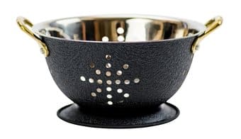 Serving Dish - Small Black Colander with Brass