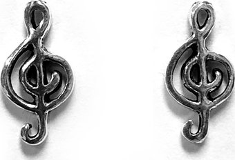 Sterling Silver Treble Clef Musical Stud Earrings