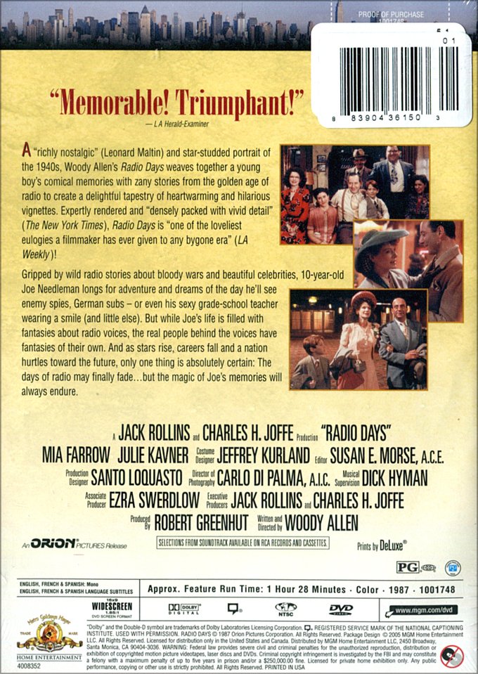 Radio Days DVD (1987) Mgm (Video & Dvd)