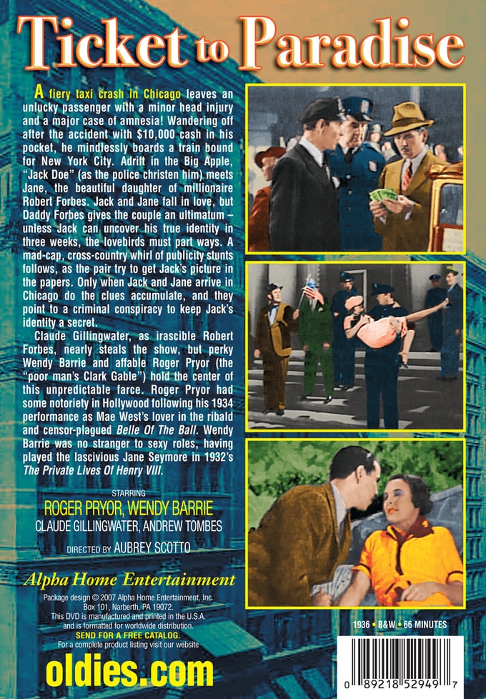 Ticket to Paradise DVDR (1936) Alpha Video