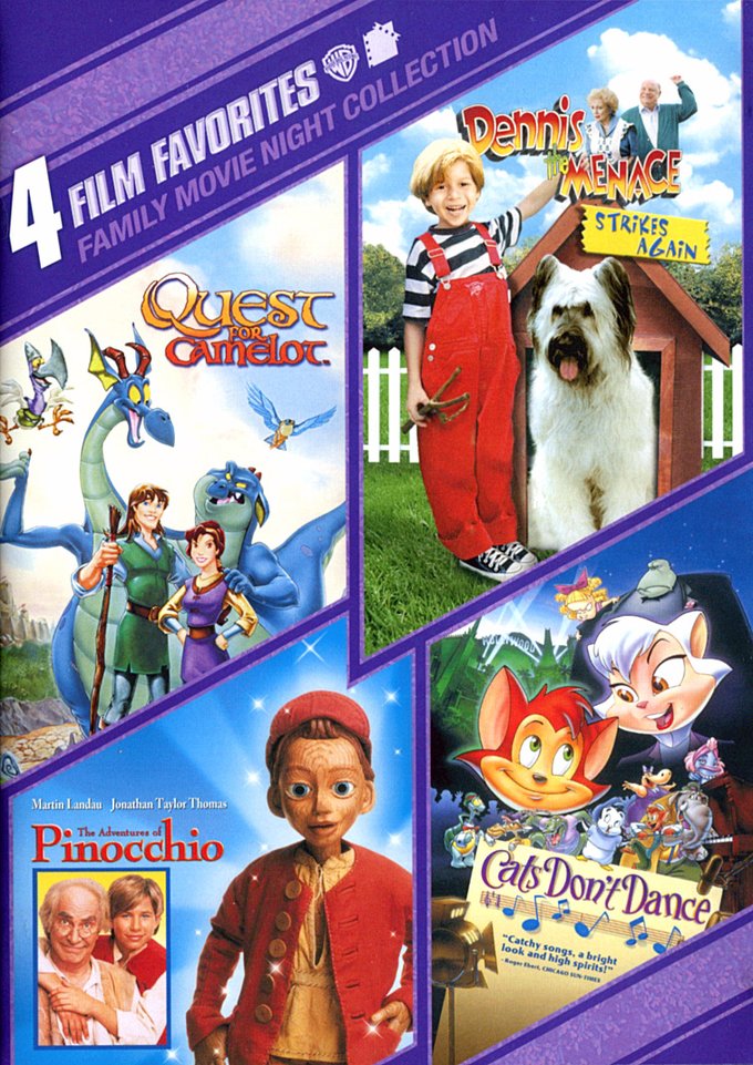 4 Film Favorites: Family Movie Night Collection (Quest for Camelot / Dennis  the Menace Strikes Again / The Adventures of Pinocchio / Cats Don't Dance)  (2-DVD) - Warner Home Video 
